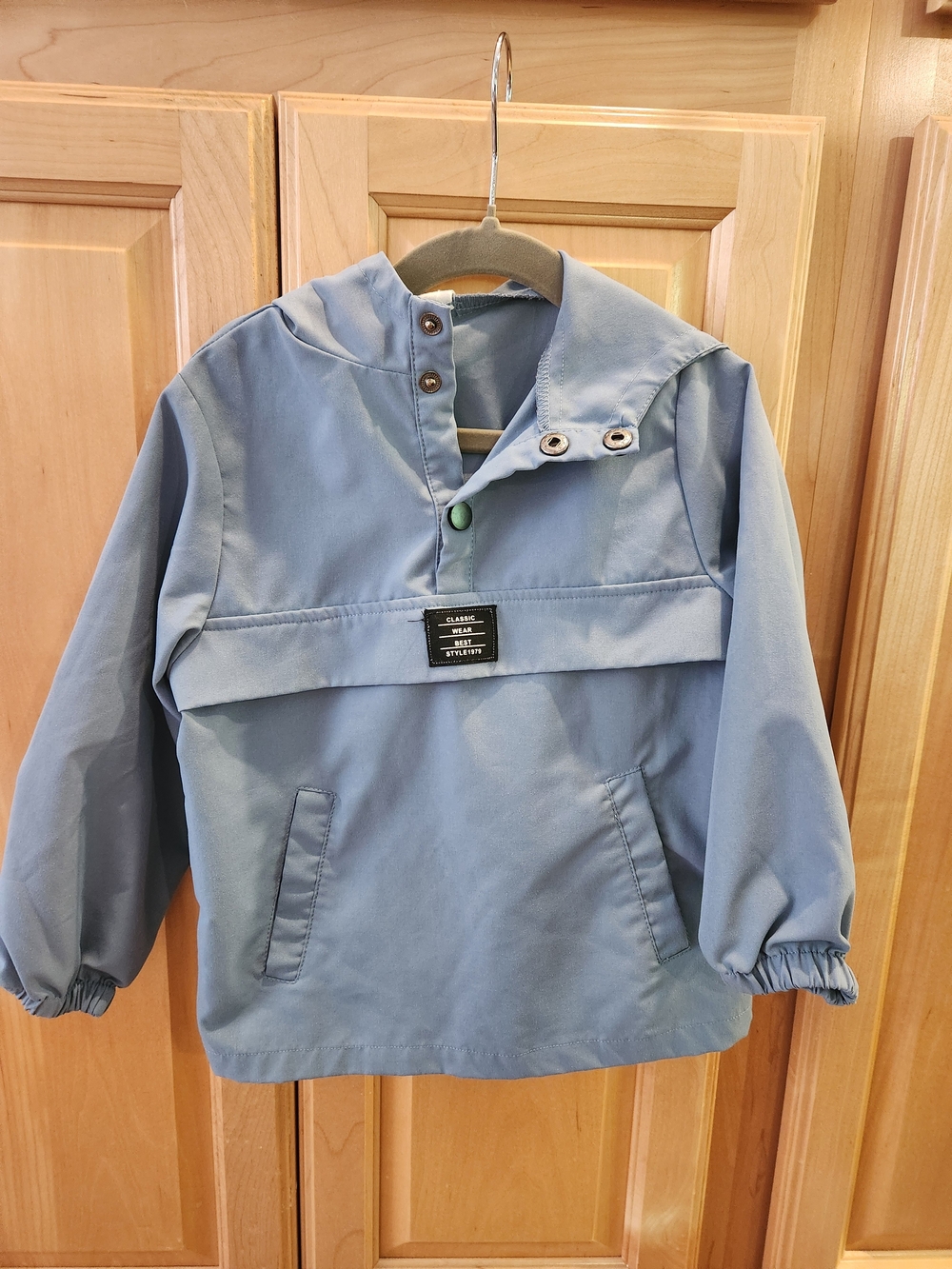 SHEIN Kids Blue Hooded Pullover Rain Jacket